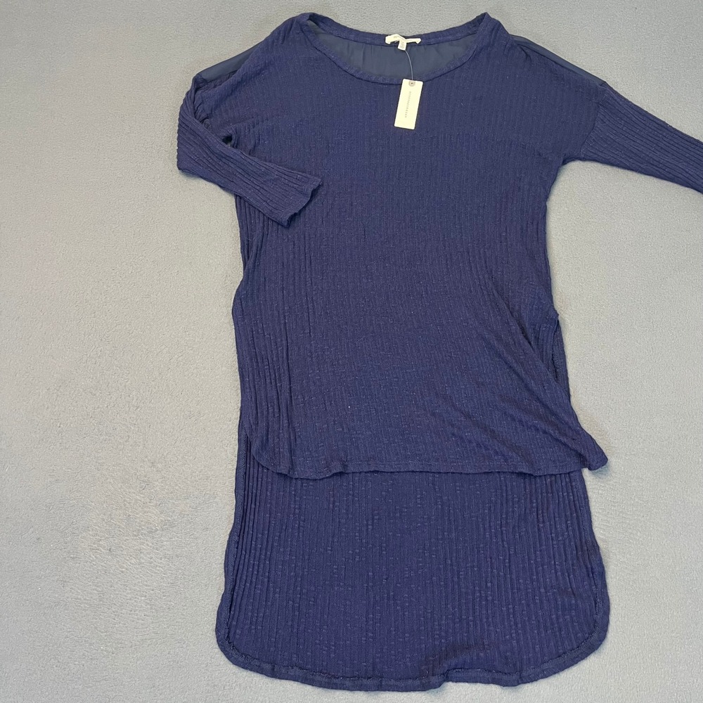 Anthropologie Pure + Good Womens Small Navy Blue Ribbed High Low‎ Tunic Top NWT